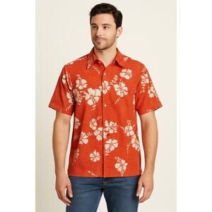 Reyn Spooner Hawaiian Shirt Classic Fit Orange Floral Size L